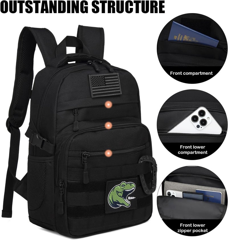 SunForMorning Kids Tactical Backpack Army Molle Bookbag Military Boys Backpack for School, Outdoor, Camping (Includes 2 Patches +1 Carabiner), Black - Image 3
